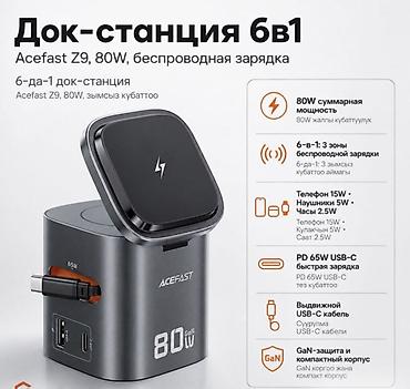 Док-станция 6 в 1 ACEFAST Z9 80 Вт — беспроводная зарядка Qi2, GaN