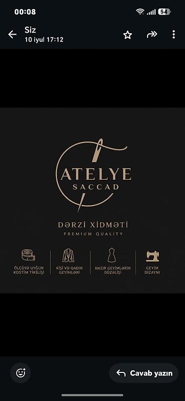 dayelik isi: Atelye Saccad – Dərzi xidməti, Premium Quality Xidmətlər: - Ölçüyə — 1