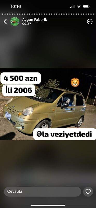 maşın ucun işıqlar: Satılır: Chevrolet Matiz (2006) - Rəng: zeytun/yaşıl metalik - Kuzov