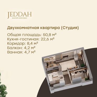 продаю 2 комнатную квартиру бишкек: 2 комнаты, 51 м², Элитка, 5 этаж, ПСО (под самоотделку)