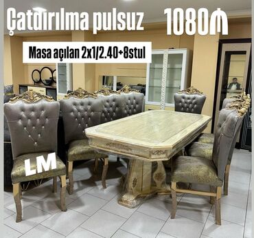 спальная мебель в баку цены: Qonaq otağı üçün, Yeni, Açılan, Dördbucaq masa, 8 stul