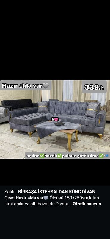 Sifarişlə divanlar: Künc divan, Qonaq otağı üçün, Parça, Bazalı, Açılan, Kitab — 5