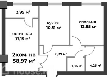 2 комнатные квартиры: 2 комнаты, 59 м², 2 этаж