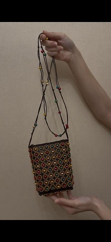 Çantalar: Bohem tərzli əl işi çiyin çantası - Material: tünd qəhvəyi sapla — 2