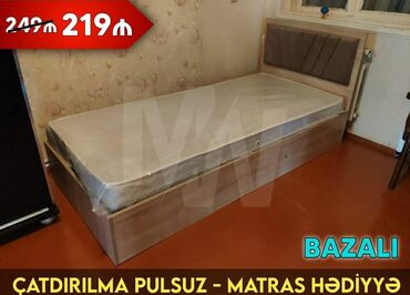 железная кровать: Новый, Односпальная кровать, С подъемным механизмом, С матрасом, Без выдвижных ящиков, Азербайджан