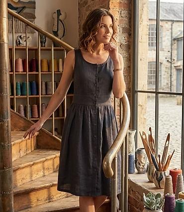 massimo dutti ptt: Lanena letnja haljina bez rukava, tamnosiva - Materijal: 100% lan – — 1