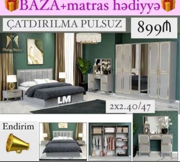 кровать: 2 təknəfərlik çarpayı, Dolab, Termo, 2 tumba, Azərbaycan, Yeni