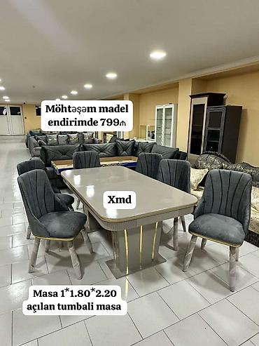 onlayn perde satisi: Möhtəşəm model yemək dəsti – zərif dizaynlı masa və 6 ədəd rahat — 1
