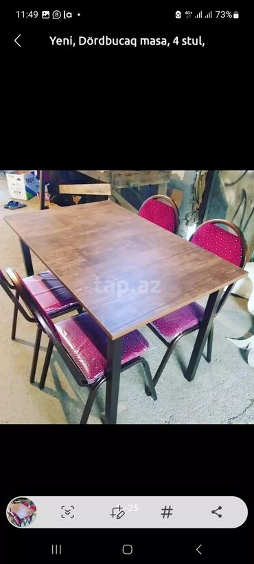 Masa və oturacaq dəstləri: Mətbəx üçün, Yeni, Açılmayan, Dördbucaq masa, 4 stul — 3