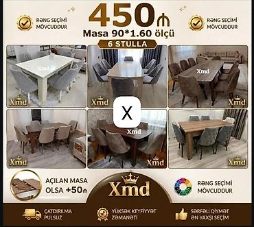 Yemək otağı dəsti – Masa və 6 ədəd stul - Masa ölçüsü: 90×160 sm - 6