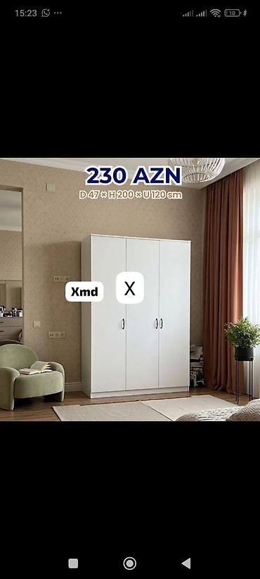 Ağ rəngli 3 qapılı dolab Ölçülər: - Dərinlik: 47 sm - Hündürlük: 200 lalafo.az -da Ağ rəngli 3 qapılı dolab Ölçülər: - Dərinlik: 47 sm - Hündürlük: 200
