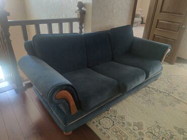 диван реставрация: Диван-кровать, цвет - Синий, Б/у