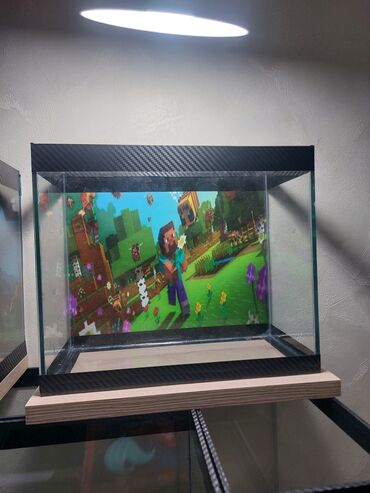 Akvariumlar: Şüşə akvarium – dekorativ fonlu modellər ölçü 30×25×15 Məhsul təsviri — 5