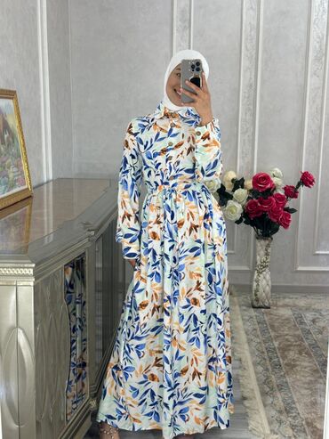 мусульманское платье: Повседневное платье, Made in KG, Лето, Длинная модель, Штапель