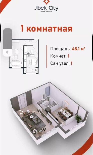 Продажа квартир: 1 комната, 48 м², Элитка, 5 этаж, ПСО (под самоотделку)