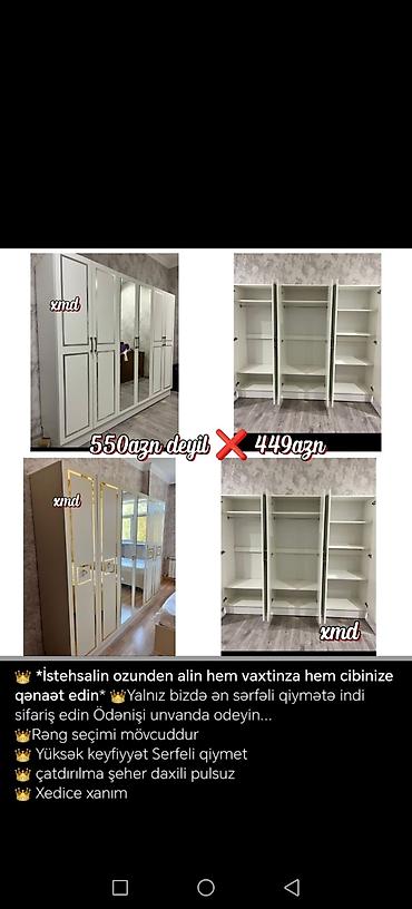 boru: Yeni, 5 qapı, Güzgülü, Ağ, Açılan, Düz dolab — 1