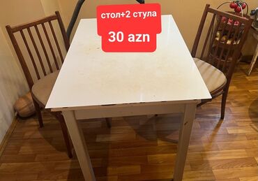 metbex stol ve stullari: Для кухни, Б/у, Нераскладной, Прямоугольный стол, 2 стула