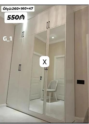антресоль: Ağ rəngli böyük qarderob dolabı - Ölçü: 260 × 160 × 47 sm - Model — 1