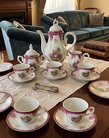 samovar altı podnos: Çay dəsti, rəng - Çəhrayı, Farfor, 6 nəfərlik, Yaponiya — 1