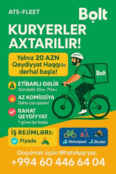 Əməkdaş axtarışı (vakansiyalar): Sürücü-kuryer tələb olunur, Şəxsi nəqliyyat vasitəsi ilə, Gündəlik ödəniş, Təcrübəsiz