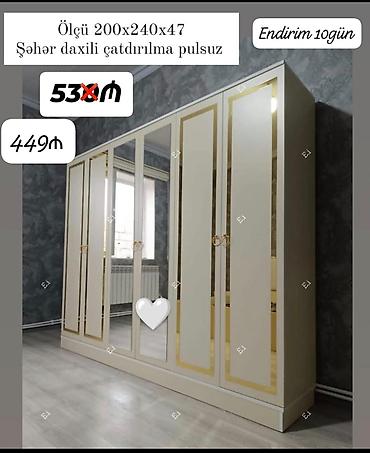 - 6 qapılı paltar dolabı - Ölçü: 200 x 240 x 47 sm - Rəng: krem-ağ lalafo.az -da - 6 qapılı paltar dolabı - Ölçü: 200 x 240 x 47 sm - Rəng: krem-ağ