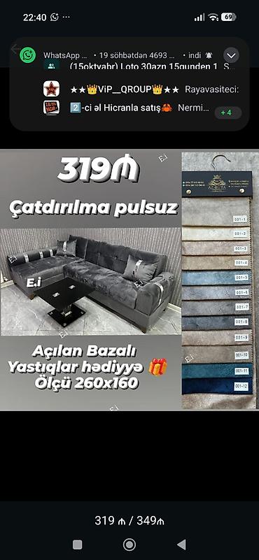 Künc divan – açılan mexanizmli, bazalı model - Ölçü: 260 x 160 sm -