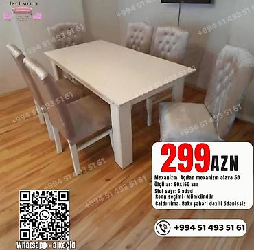 basqa: Qonaq otağı üçün, Yeni, Açılan, Dördbucaq masa, 6 stul — 1