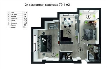 квартиры в г балыкчы: 3 комнаты, 149 м², Элитка, 11 этаж, ПСО (под самоотделку)