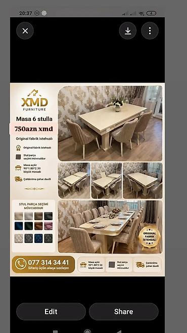 boyama seti: XMD Furniture – Masa və 6 stul dəstləri - 6 stullu yemək masası — 3