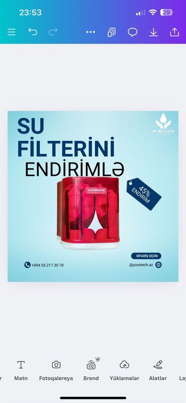 Su filtrləri: Puretech su filtrləri üçün kartriclər dəsti. Dəstdə 3 önləyici filtr — 6