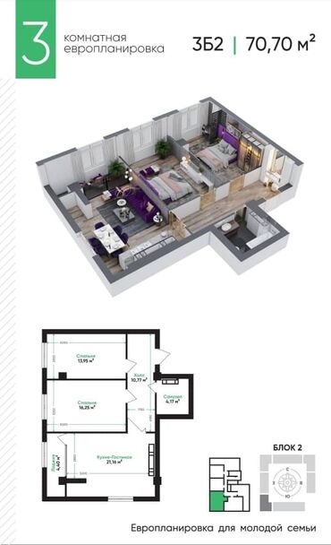 купить элитную квартиру: Строится, Элитка, 3 комнаты, 71 м²