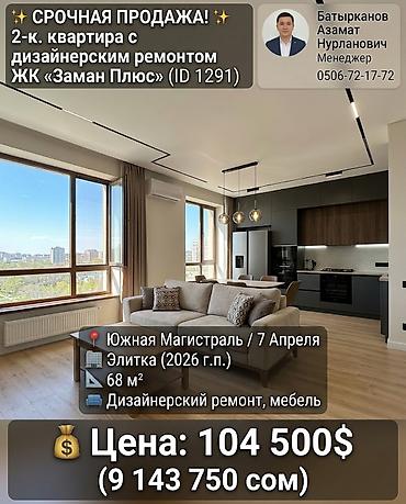 750: 2 комнаты, 68 м², Ботанический сад Элитка, 12 этаж, Евроремонт — 1