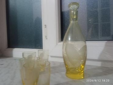 dilek şarı: Şüşə qrafin və stəkan dəsti - Tərkib: 1 ədəd qapaqlı qrafin + 6 ədəd — 3