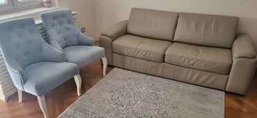 Sofe i kaučevi: Simpo trosed u kozi, ocuvan bez ostecenja, dim. 210*90cm i dve stolice — 7