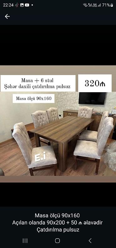 Mebel: Mətbəx/qonaq otağı üçün yemək dəsti - Komplekt: açılan masa + 6 ədəd — 1