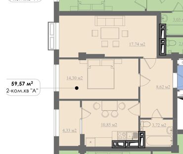 ак ниет: 2 комнаты, 60 м², Элитка, 5 этаж, ПСО (под самоотделку)