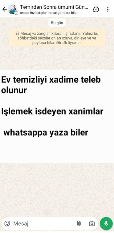 Tikiş: Xadimə tələb olunur, İstənilən yaş, 6 ildən artıq təcrübə, 6/1, Aylıq ödəniş