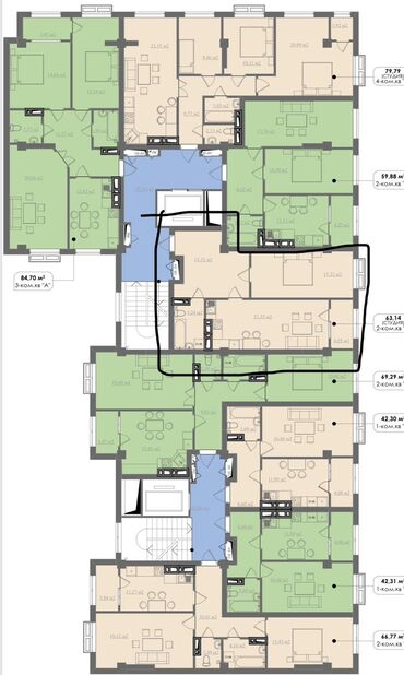 Продажа квартир: 2 комнаты, 63 м², Элитка, 3 этаж, ПСО (под самоотделку)