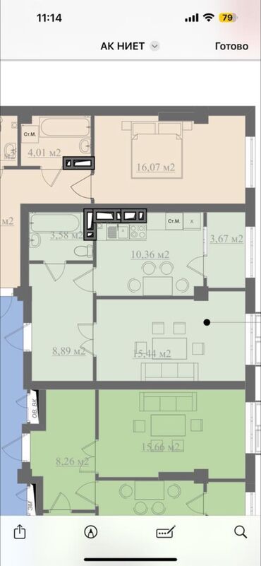 квартира берилет мкр кок жар: 1 комната, 42 м², Элитка, 2 этаж, ПСО (под самоотделку)