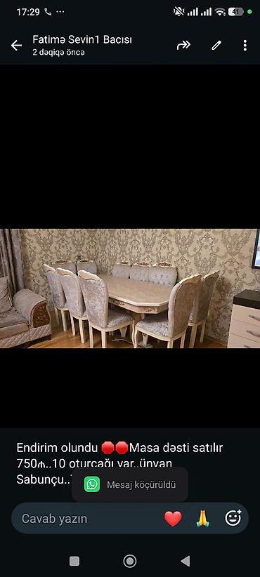 Endirim olundu 🛑🛑Masa dəsti satılır 750₼. 10 oturcağı var. ünvan