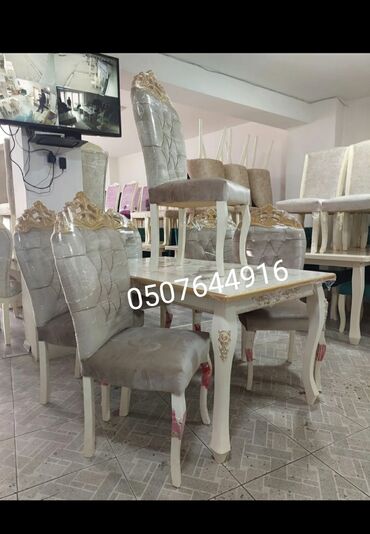 Masa və oturacaq dəstləri: Qonaq otağı üçün, Yeni, Açılmayan, Dördbucaq masa, 6 stul — 3