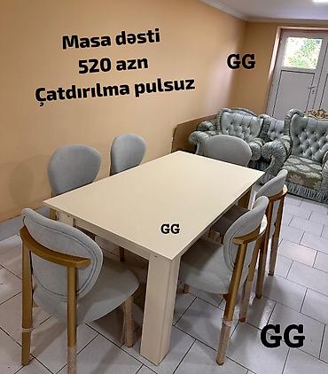 60 70 masa: Mətbəx üçün, Yeni, Açılmayan, Dördbucaq masa, 6 stul — 1