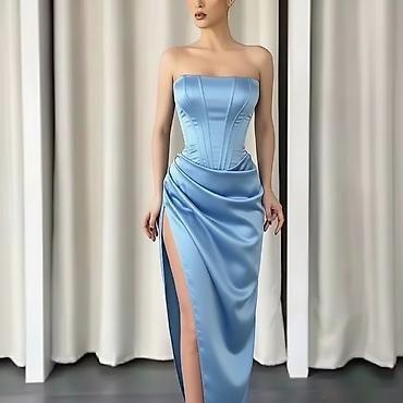 Haljine: ❤️Elegantna večernja haljina – model bez bretela sa visokim prorezom — 15