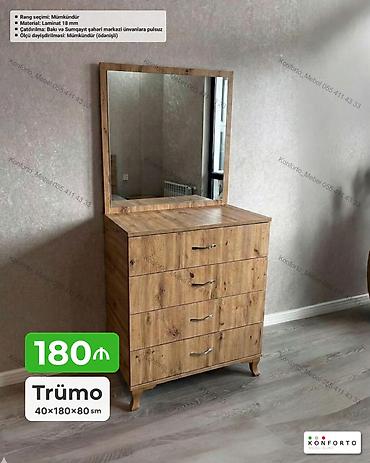 Komodlar: Trümo – 40×180×80 sm - Korpus və üst: ağac fakturalı laminat (18 mm) — 1