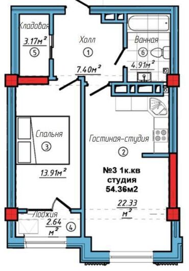 тимура фрунзе гагарина: 1 комната, 54 м², Элитка, 11 этаж, ПСО (под самоотделку)