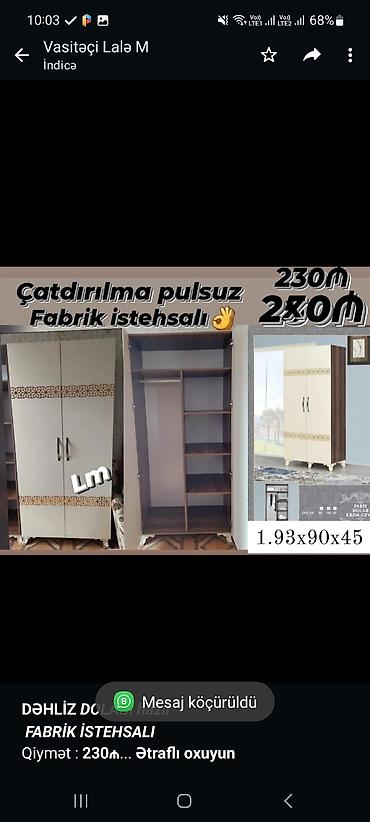 100: *dəhli̇z _dolabi hazır✔️_* _*fabri̇k i̇stehsali*_ qiymət : *230₼* — 1