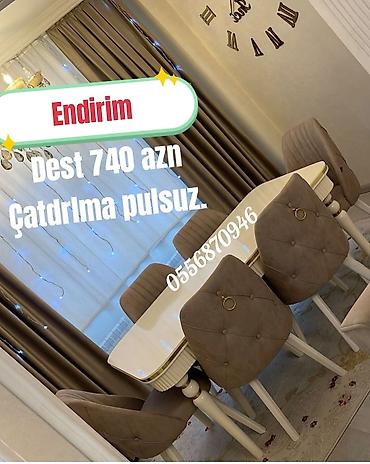 tek termolar: Qonaq otağı üçün, Yeni, Açılmayan, Dördbucaq masa, 6 stul — 2