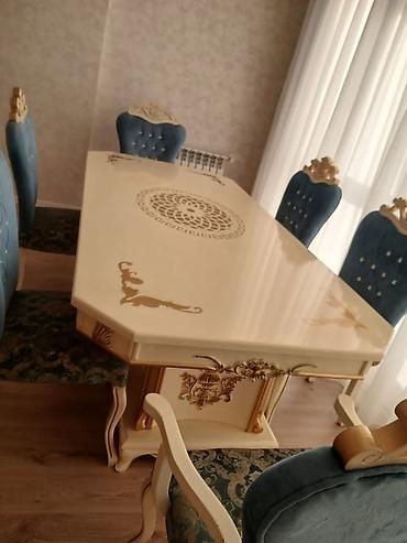 bag ucun stol stul satilir: Masa dəsti ideal veziyyetdedi satılır 600₼. 8ədəd stulla. Ünvan — 1