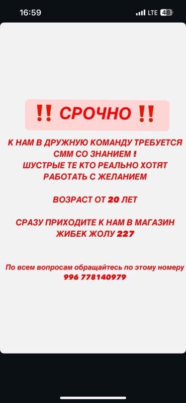 работа в городе ош водитель: SMM-адиси