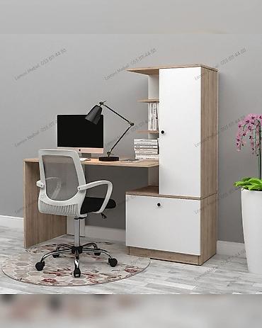 ofis dolab: Künc masa, Stulsuz, Polkalı, Teksturalı laminat — 1